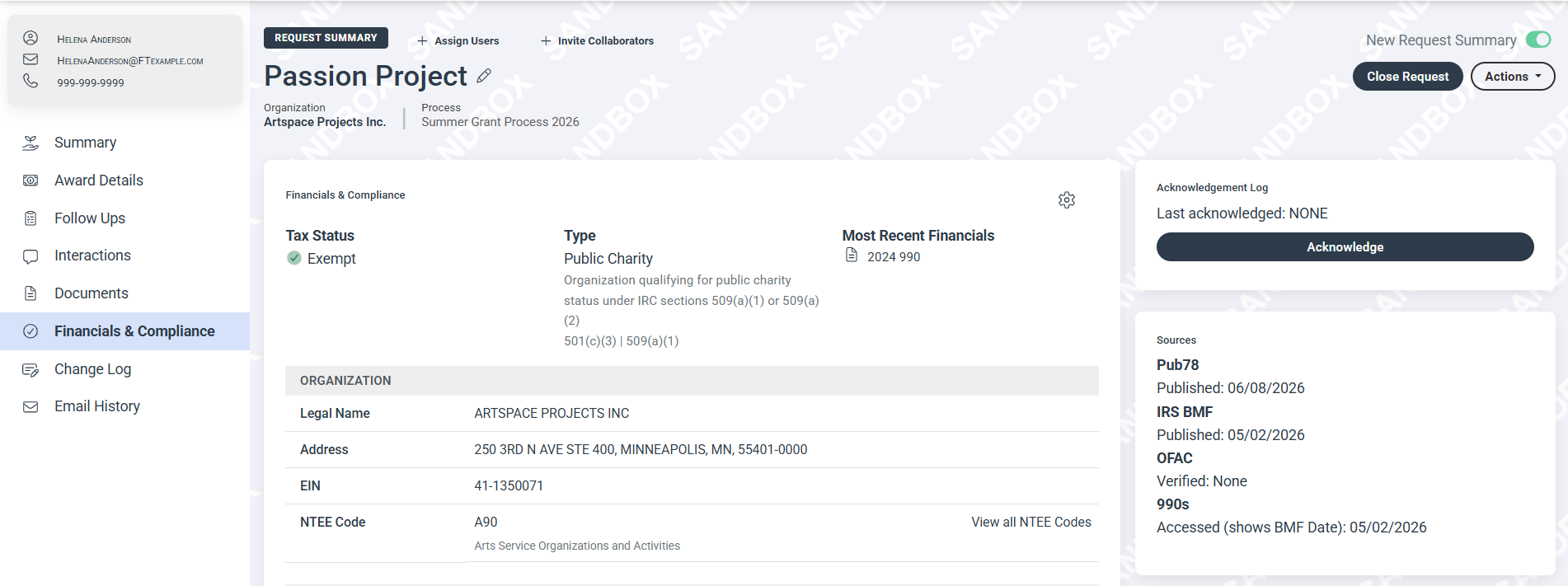 financials and compliance page