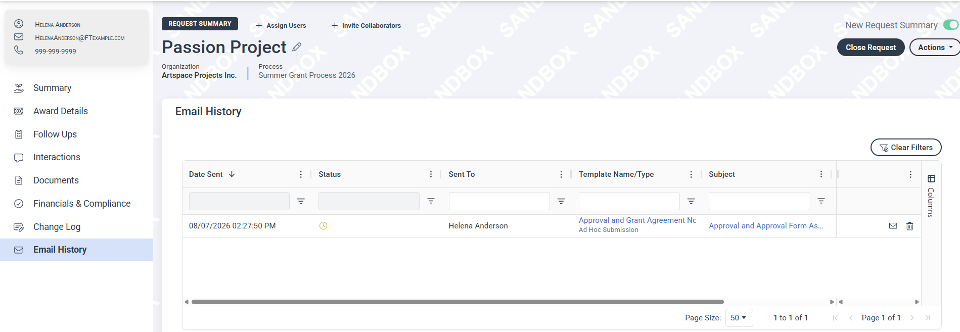 email history page