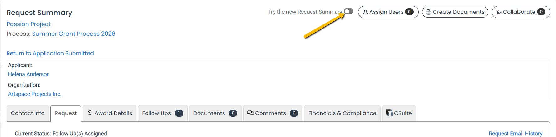 new request summary toggle