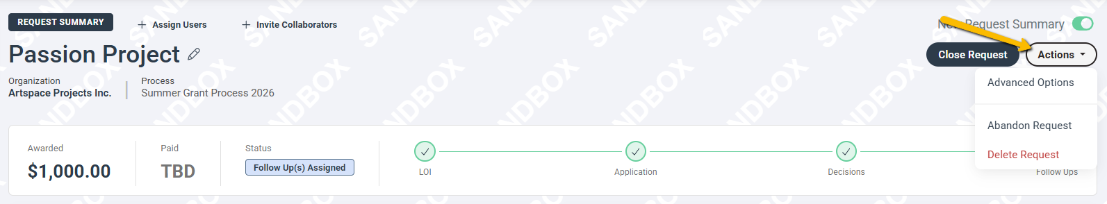 actions dropdown