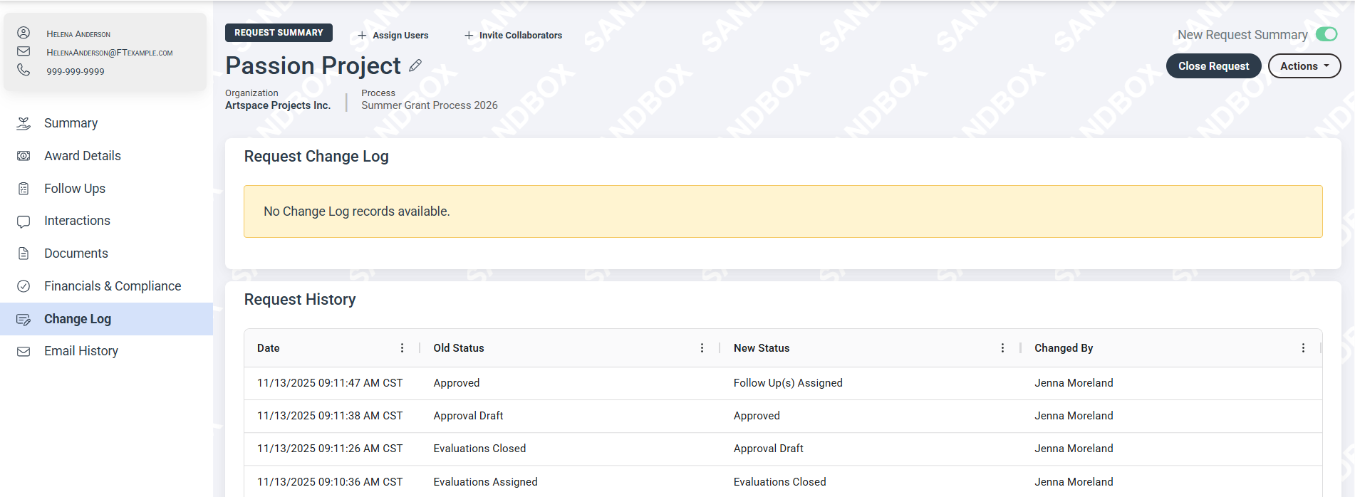 change log page