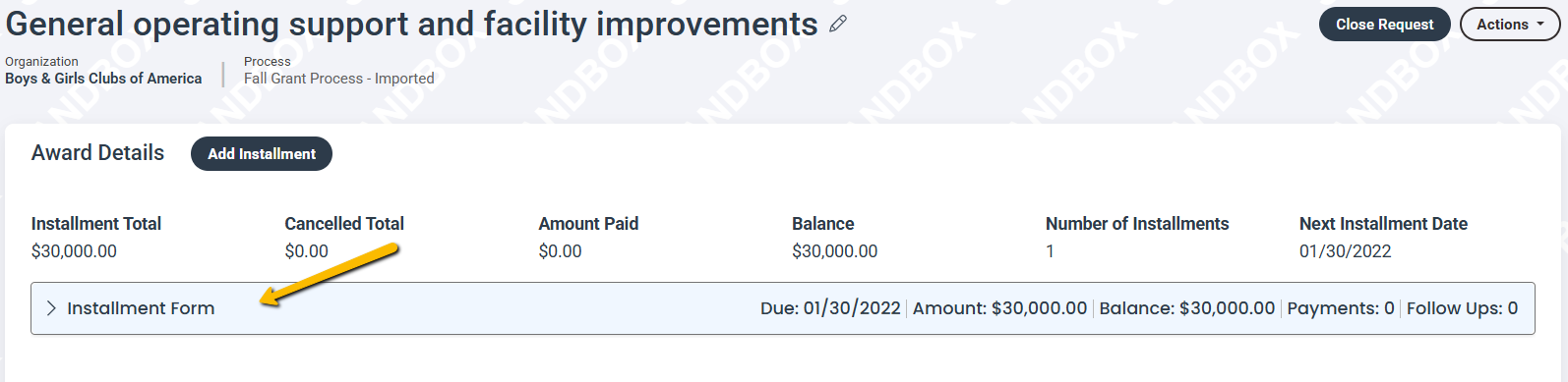 installment form drop down menu