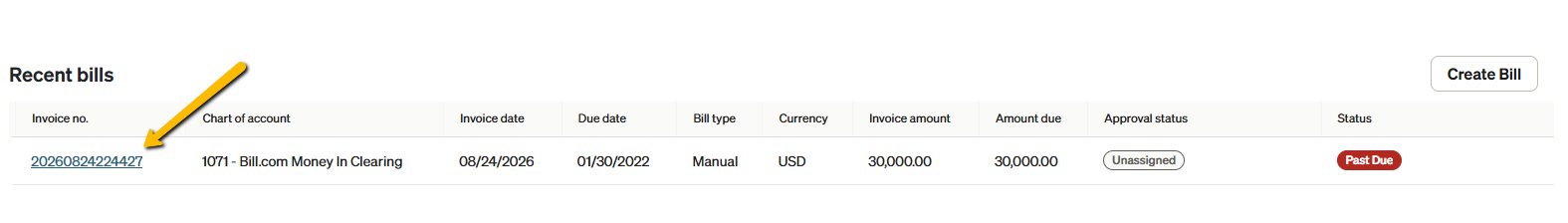 invoice number button