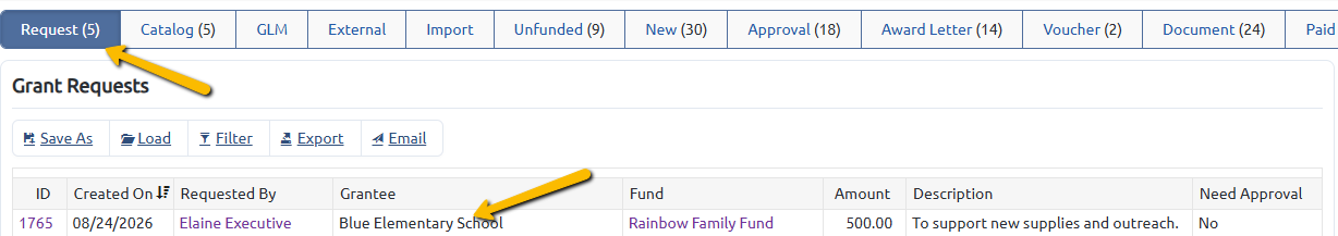 grant request in request bucket
