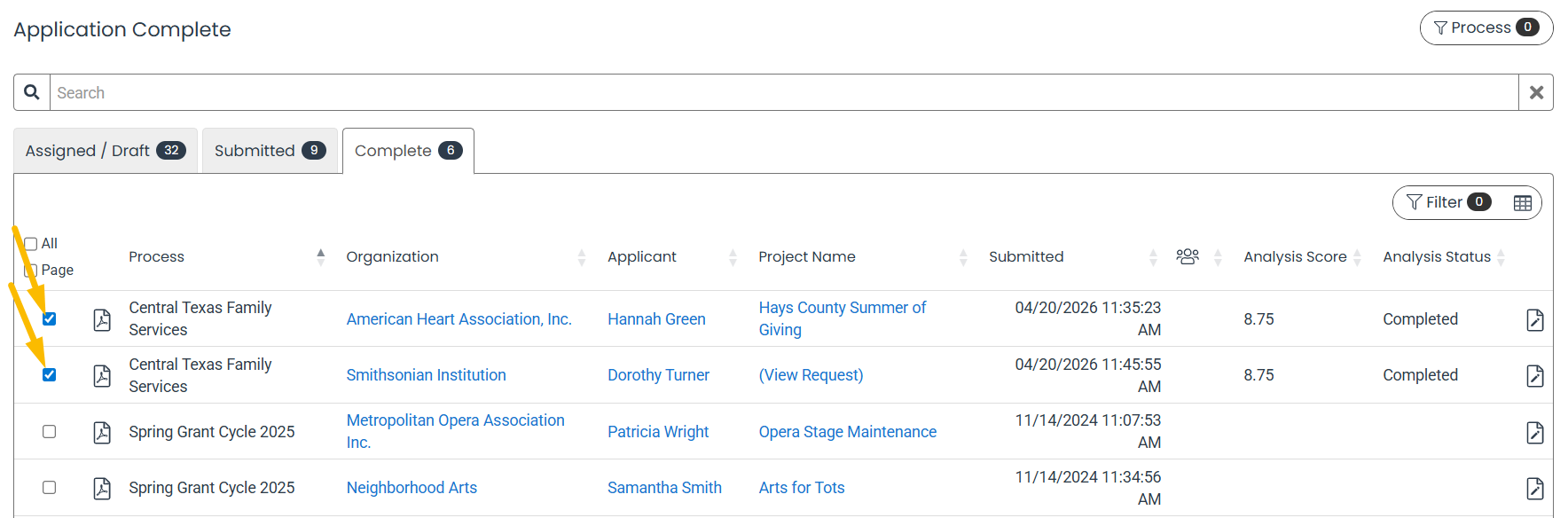 request checkboxes