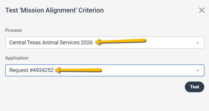 Process and Application drop-down lists