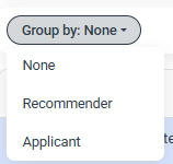 Grid rows grouped by applicant, showing each applicant's name with combined progress