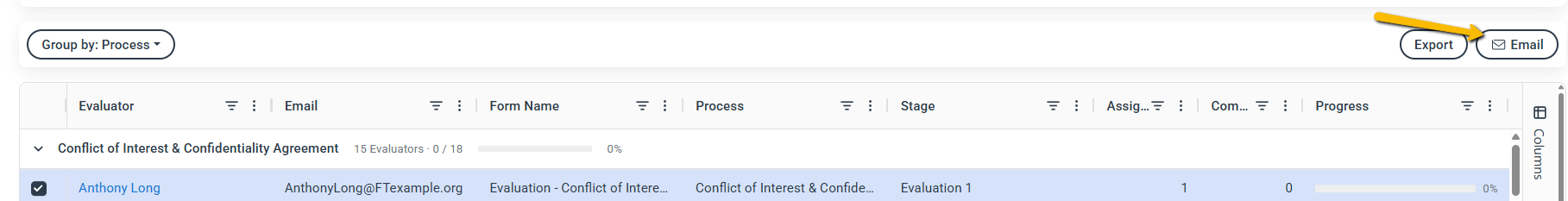 Email button above grid