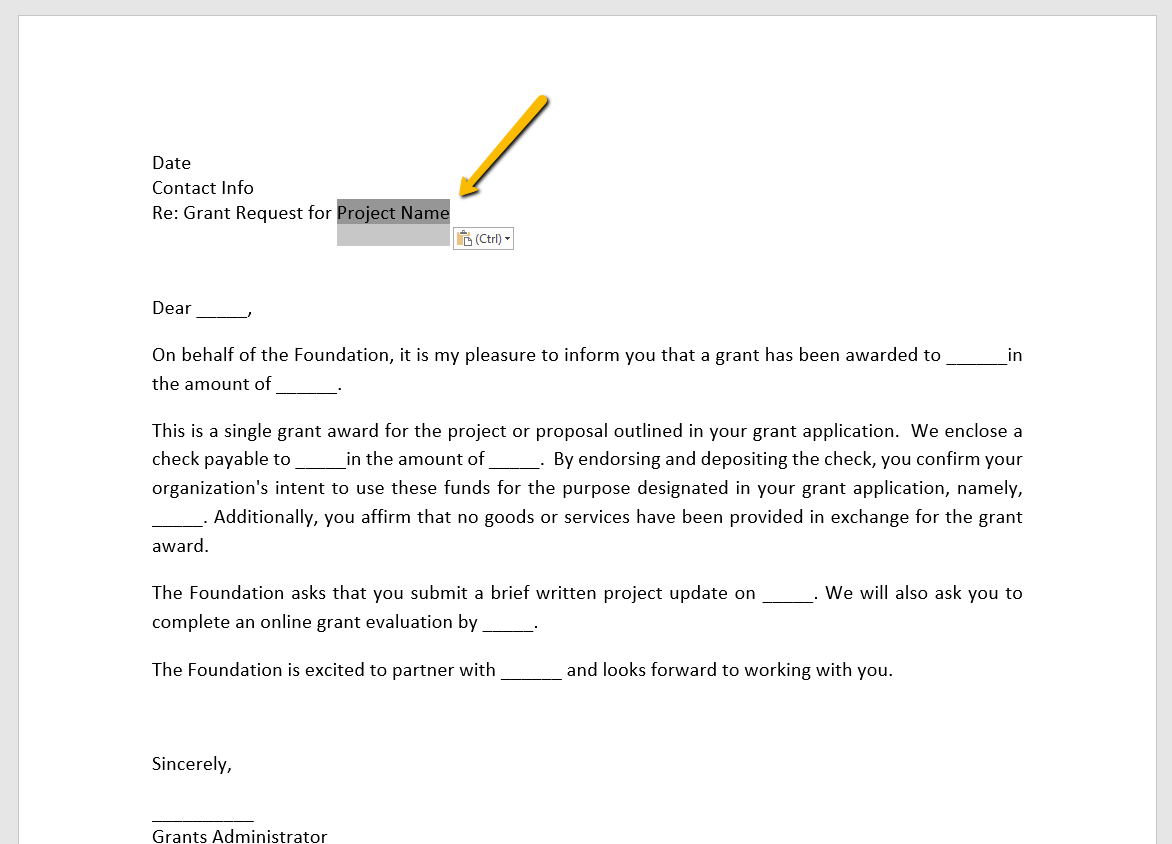 paste merge fields into template