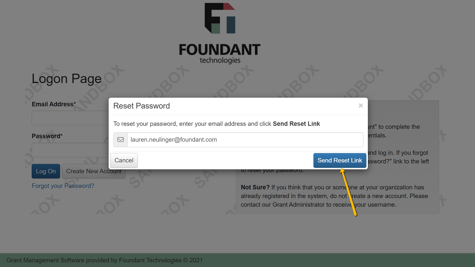 send reset link button