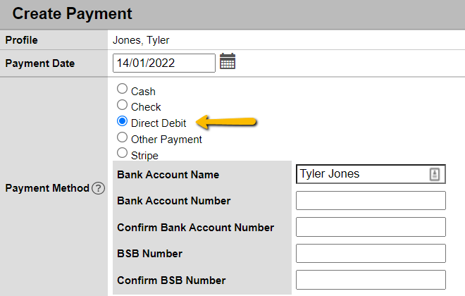 create direct debit payment