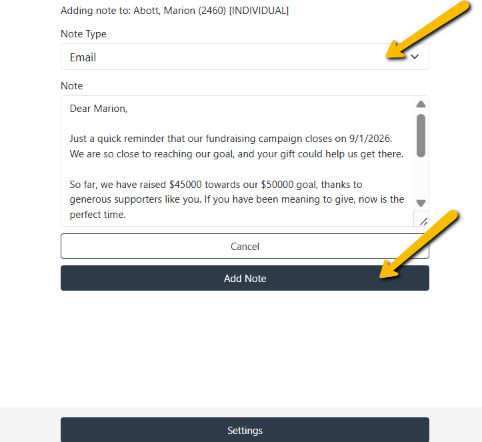 note preview and add note button