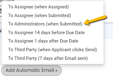 Add Automatic Email drop-down menu