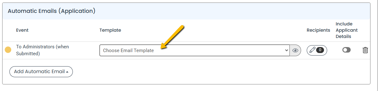 Choose Email Template drop-down menu
