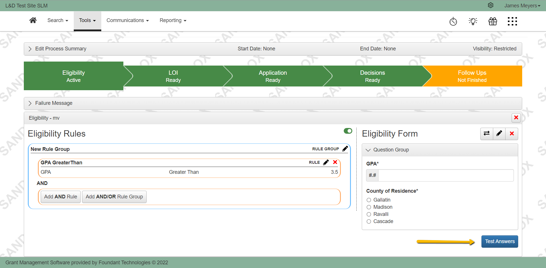 Test Eligibility Rules Foundant Technologies
