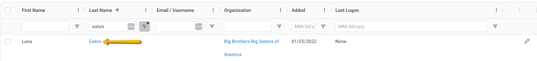 User search results last name link