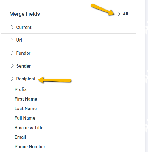 Merge field categories