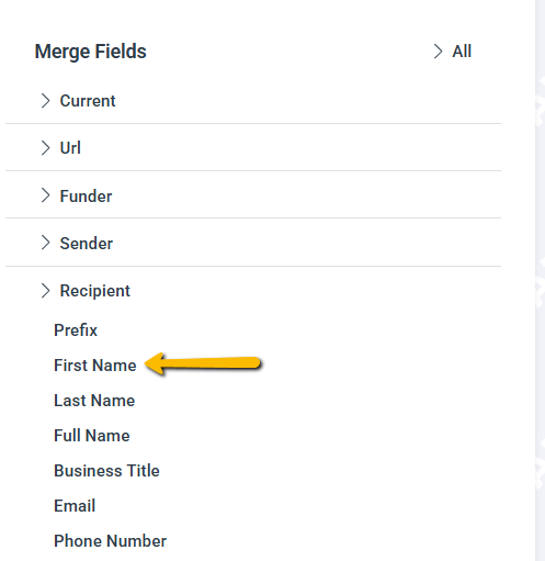 Merge field code in blue text