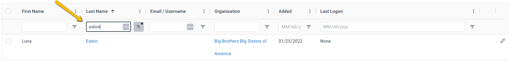 User search criteria fields