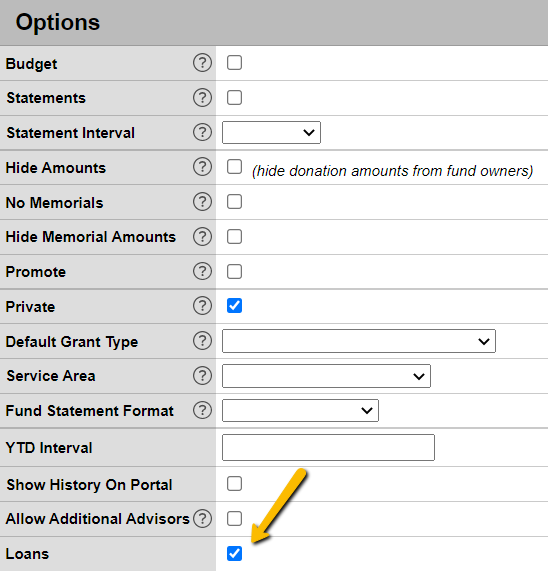 click loans checkbox