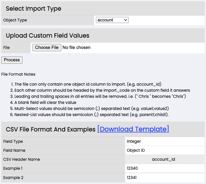 object type drop-down