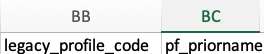 column header import codes