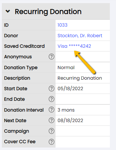 saved credit card field
