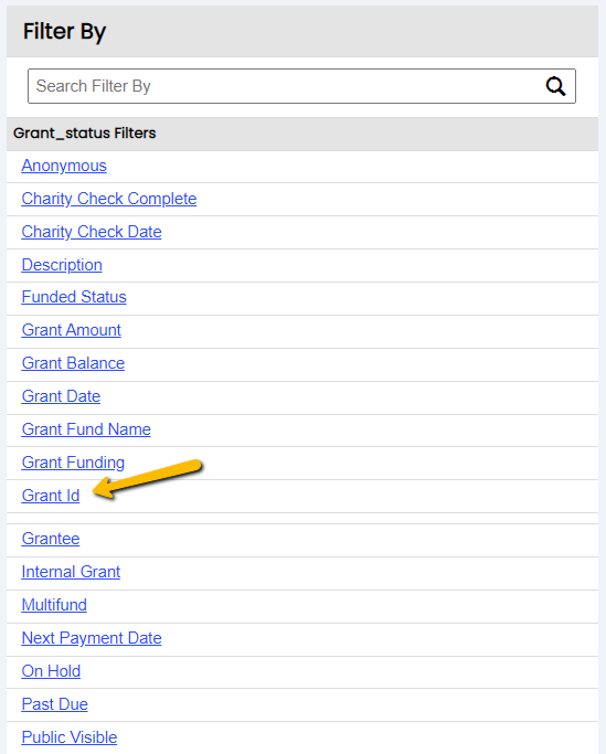 grant ID filter