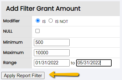 apply report filter button