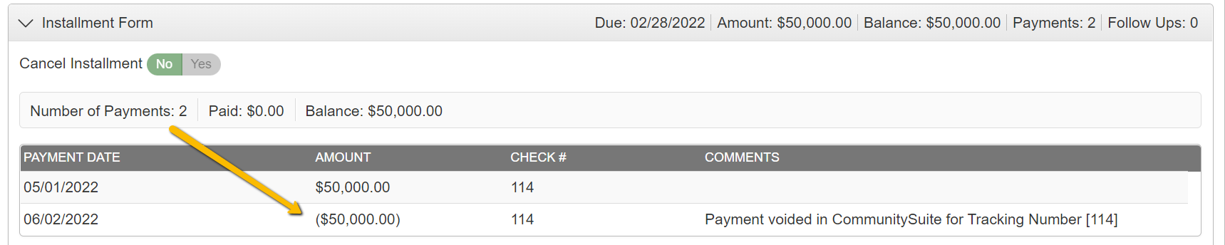 negative payment