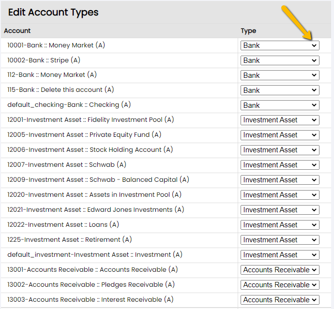 account drop-down select