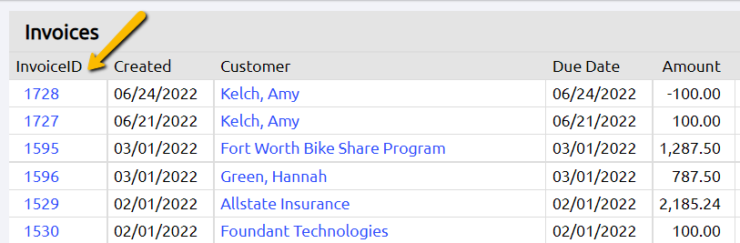 select invoice ID
