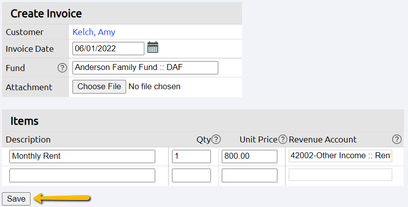 create invoice fields