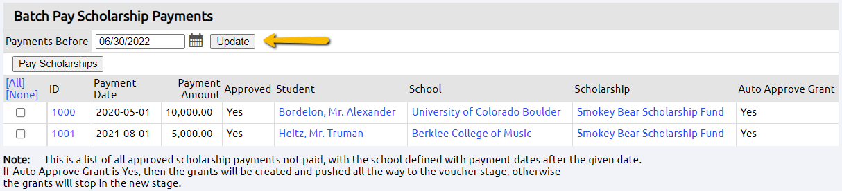 update payment date