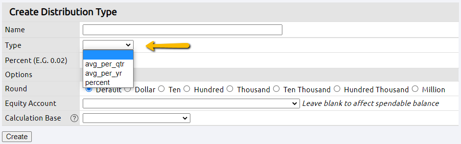 distribution type dropdown