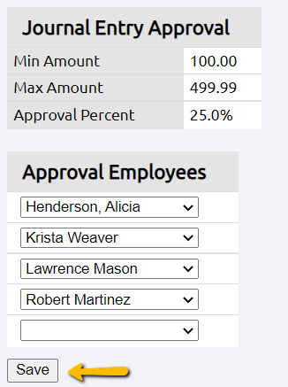 save Approval Employees drop-down menu