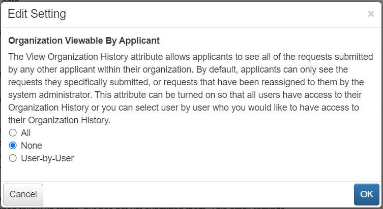 Organization Viewable By Applicant setting