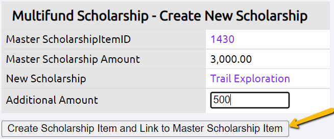 Create Scholarship Item and Link to Master Scholarship Item