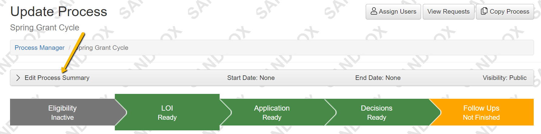 edit process summary drop-down
