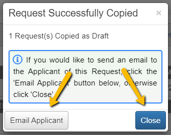 email applicant and close button