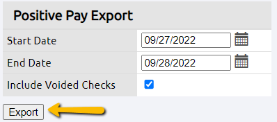 positive pay dates and export button